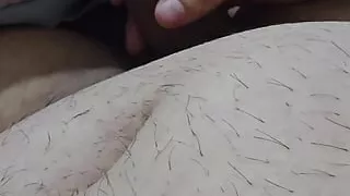 Step mom hand pulled out step son dick from his pants for handjob