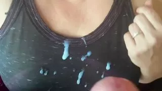 BBW Stepmom Gives Blowjob Until Stepson Squirts On Her Shirt