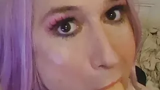 Sissy crossdresser sucking dildo
