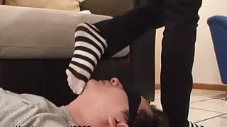 Blindfolded Slave Getting Beautiful Tattooed Feet in His Face