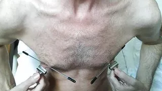 Extreme nipple clamping stretching pain causing me to squirt 4 ruined cumloads