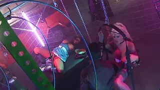 A Blonde with Big Tits and a Brunette Get Fucked on a BDSM Sex Swing