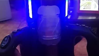 Testing XT5 Auto Stroker Toy on my uncut dick into  till I CUM