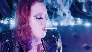 Smoking Wearing a Leather Jacket