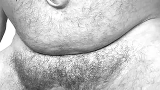 The exhibitionist 15th hairy oldie jerks his cock until it explodes.