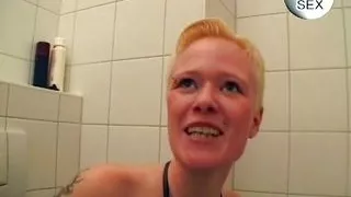 Short-haired German blonde fucked and stuffed with jizz