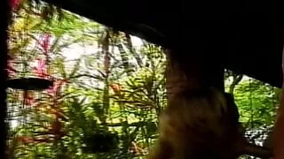 Hot Shemale bangs a blonde babe with hairy pussy outside in doggy position