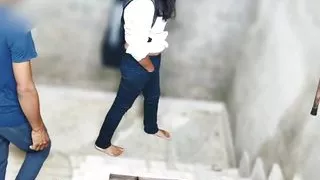 Indian college girl sex with her Classmate on Ladder full hindi sex , college couple hindi audio