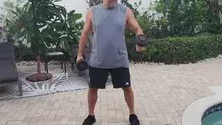 Muscle daddy loses his clothes during workout