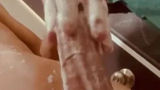 playng with indian big cock in the washroom