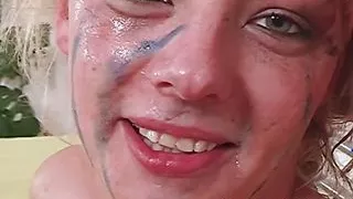 Blonde bitch pissed all over and sprayed in the face