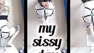 stocking with bodysuit sissy anal dildo cum