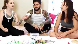 Two girls lose a strip game and the lucky guy gets his reward