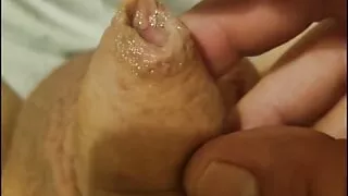 Tiny uncut dick shaven precum and foreskin tease