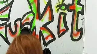 This Redhead Got a Huge Load All Over Her Fake Tits From a Glory Hole