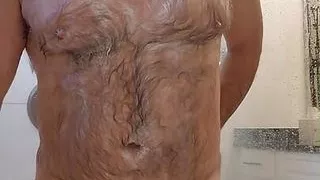 Handsome daddy cums hard in the shower