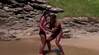 A Tanned Brunette Takes a Black Guy to the Beach to Bang Her Tight Pussy