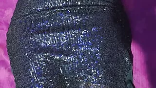 Hot busty girlfriend in the bedroom black dress remove and pussy rubbing