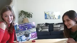 They both share one cock after playing a naughty strip game in the living room