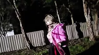 Gagged and leashed sissy on the streets