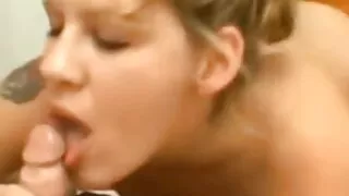 Hot babe with big natural boobs sucking a small cock like a pro