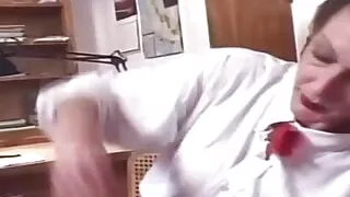 Naughty principal spanking two blonde teens