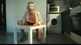 Perverted Stepmom Eat Watermelon And Piss In It