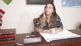 Dominant teacher teaches a disobedient student some discipline