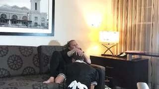 Man Feminized into Maid then Worships Boss Feet and Sucks Strapon