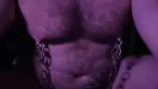 Hairy Hunk Pig - Nipple Clamps and massive balls