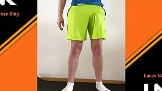 Loud moaning hands free cumshot during training