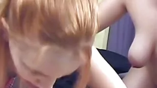 An amazing small dick blowjob by a sexy redhead and her friend