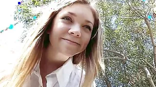 Skinny Girl with Hairy Pussy tricked to Whitezilla Fuck by Huge Cock Classmate