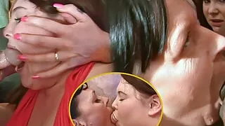 Cock Sucking BBW Teen with a MILF at an Orgy