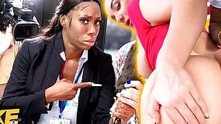 Fake Hostel - Female News Reporters looking for scandal get filthy in front of the cameras!