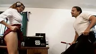 Dancing college girl sucking while doggy styled in vintage 3some