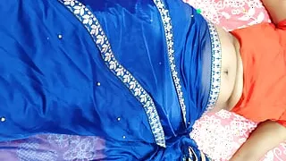 Busty girlfriend in saree seducing herself in lust in the bedroom