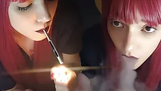 Adorable Alt Girl blowing cigarette smoke on dick POV