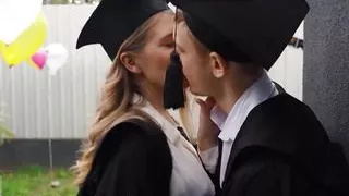 REALITY KINGS - Naughty Little Angel Sneakily Sucks Her Bf's Cock At Her Graduation Party Then Takes A Ride On it