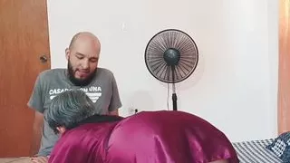 My stepbrother caught me masturbating in the middle of a video call and helps me finish - Porn in Spanish. I'm in my room on a v