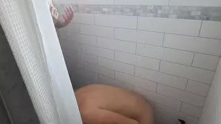 boy gets surprised when hairy silver stepdad joins him in the shower