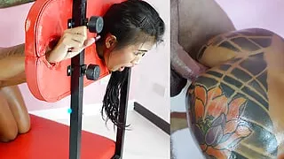 Teen Locked in Stocks and Ass Fucked to Creampie