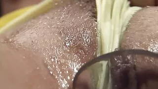 Pounding her big ass and then pissing all over it