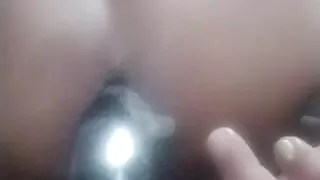 Hetero opening his anus with cologne container