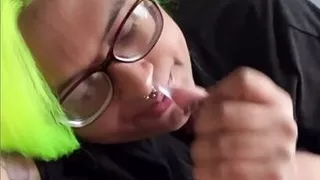 Bbw trans  sucks white cock