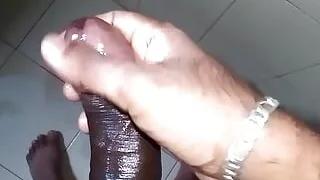 Oiled up Horny Guy Masturbate In the Bathroom until his black cock cum.