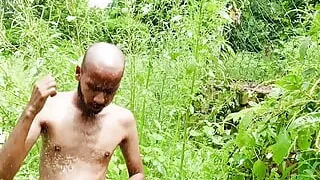 Horny bald dady alone in forest ,horny and bath ????