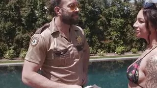 Exhibitionist April Olson Gets Busted Exposing Her Big Tits By Cop Will Pounder