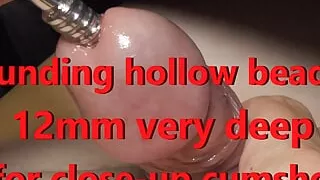 Sounding hollow beaded 12mm rod very deep w Cumshot & live audio