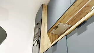 Panties Flash of a Cute Sexy Housewife on High Heels and Stockings in a Mini Short Skirt